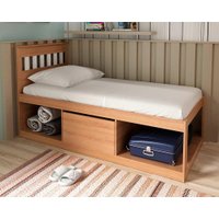 Cama Solteiro Multifuncional c/ Nichos e Baú CM8037 Amêndoa/Branco - Tecno Mobili