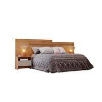 Cabeceira Cama Box Madeirado Casal Prime c/ 2 Mesas e 2 Gavetas Cumaru/Fendi - Novo Horizonte
