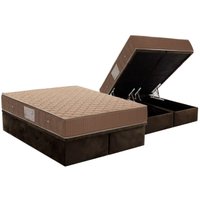 Conjunto Box Baú Queen: Colchão Molas Ortobom Nanolastic Orthotel Spring + Base CRC Suede Brown (158x198)