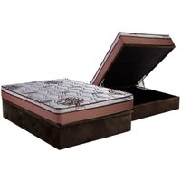 Conjunto Box Baú Casal: Colchão Molas Luckspuma Ensacadas Caribe + Base CRC Suede Brown (138x188)