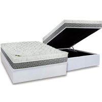 Cama Box Baú Casal: Colchão Molas Luckspuma Ensacadas Aspen One Side + Base CRC Courano White(138x188)