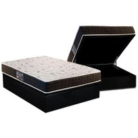 Cama Box Baú Casal: Colchão Espuma Anjos D28 / AG65 Pantanal + Base CRC Suede Black(138x188)