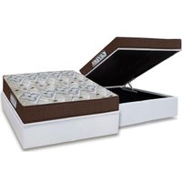Cama Box Baú Casal: Colchão Espuma Ortobom D45 / EP ISO 150 Mega Firme + Base CRC Courano White(138x188)