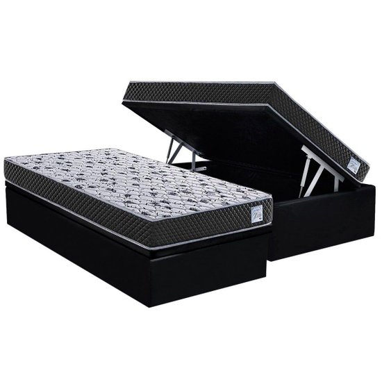 Conjunto Box Baú Solteiro: Colchão Espuma Herval Compact AG 65 / Ag Biello + Base CRC Suede Black (88x188)