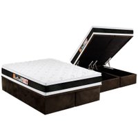 Conjunto Box Baú King: Colchão Espuma Castor D45 Black e White Air Double Face + Base CRC Suede Brown(193x203)
