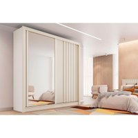Guarda Roupa Solteiro 2 Portas de Correr (1 Ripada e 1 c/ Espelho) e 4 Gavetas Lugano Off White - Europa