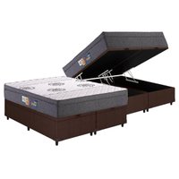 Conjunto Box Baú Queen: Colchão Espuma Polar D45 Pérola Euro Pillow + Base CRC Courano Brown(158x198)