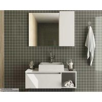 Conjunto de Banheiro Balcão Suspenso BN3601 c/ Cuba BN3600 80cm e Armário c/ Espelho BN3602 Branco - Tecno Mobili