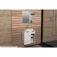 Conjunto de Banheiro Balcão Suspenso BN3605 s/ Cuba 60cm e Armário c/ Espelho BN3608 Mármore Branco - Tecno Mobili
