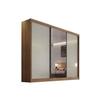 Guarda Roupa Casal 3 Portas de Correr (1 c/ Espelho) e 4 Gavetas Toulon/Sonetto Plus Cumaru/Fendi - Novo Horizonte