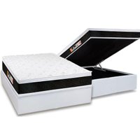 Cama Box Baú Casal: Colchão Espuma Castor D45 Black e White Air Euro Pillow + Base CRC Courano White(138x188)