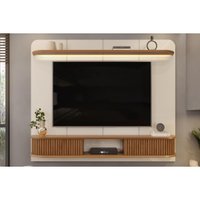 Rack Bancada c/ Painel p/ TV até 75 Pol Capri Led e 2 Portas 215x170cm Off White/Freijó - DJ Móveis