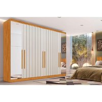 Guarda Roupa Casal 6 Portas (4 Ripadas e 2 c/ Espelho) e 4 Gavetas Oxford Peroba/Off White - Europa