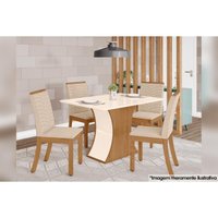 Sala de Jantar Completa Mesa Luiza Tampo Madeirado c/ Vidro Reto 120x80cm e 4 Cadeiras Isa Nature/Linho - Henn