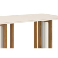 Sala de Jantar Completa Yara c/ Tampo Madeirado c/ Vidro Curvo 160x90cm e 6 Cadeiras Malu Nature/Linho - Henn
