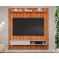 Rack Bancada c/ Painel p/ TV até 55 Pol Caravelas Ripado 1 Porta 134x185cm Cinamomo/Off White - Permóbili