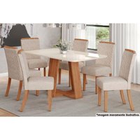 Sala de Jantar Completa Lins c/ Tampo Madeirado c/ Vidro Curvo 160x90cm e 6 Cadeiras Malu Nature/Linho - Henn