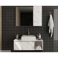 Conjunto de Banheiro Balcão Suspenso BN3601 s/ Cuba 80cm e Armário c/ Espelho BN3602 Mármore Branco - Tecno Mobili