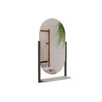 Espelho de Quarto Oval Ori c/ Prateleira Metalica 41X87cm Cimento - MGM