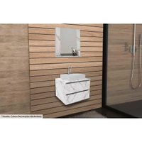 Conjunto de Banheiro Balcão Suspenso BN3607 s/ Cuba 60cm e Armário c/ Espelho BN3610 Mármore Branco - Tecno Mobili