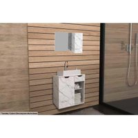 Conjunto de Banheiro Balcão Suspenso BN3605 s/ Cuba 60cm e Armário c/ Espelho BN3602 Mármore Branco - Tecno Mobili