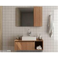 Conjunto de Banheiro Balcão Suspenso BN3601 c/ Cuba BN3600 80cm e Armário c/ Espelho BN3602 Amêndoa - Tecno Mobili