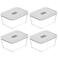Kit 4 Potes De Vidro Hermético 2400ml Fresh Lock Branco com Tampa para Forno Microondas