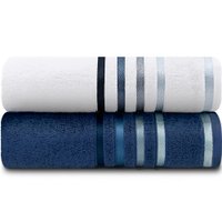 Jogo de Toalhas Banhão Gigante 2 Peças Fios Penteados Lumina Karsten - Emcompre Branco/ Azul Escuro
