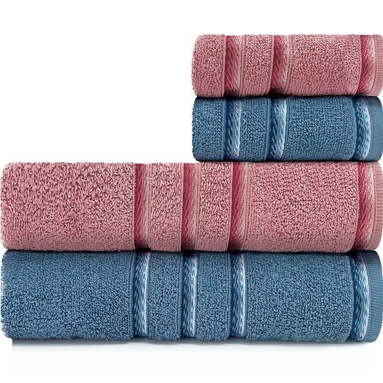 Jogo de Toalhas 4 Peças Banhão + Rosto Algodão Classic Emcompre Appel Rosa/Azul