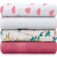 Jogo de Toalhas 4 Peças - Rosto Felpuda 100 Algodão Prisma - Emcompre Branco/Rosa