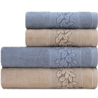 Toalhas de Banho e Rosto 100 Algodão Kit com 4 peças Karsten Provence - Emcompre Azul Bege