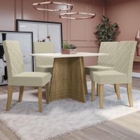 Conjunto de Mesa de Jantar com Tampo de Vidro e 4 Cadeiras Bali Freijó e Bege