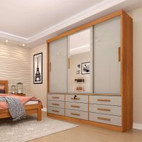 Guarda-Roupa Casal com Espelho Chicago 3 PT 9 GV Cinamomo e Off White