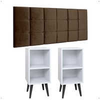 Kit 2 Mesinhas Lateral Charme Nicho Branco Cabeceira Suspensa Bia 1,60 Cama Queen Decoração Quarto Casal Marrom Suede