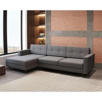 Sofá 3 Lugares Esquerdo Living com Chaise Esquerdo Pé Palito Linho Cotton Cinza