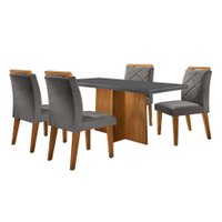 Conjunto de Mesa de Jantar Retangular com Tampo de Vidro Ane e 4 Cadeiras Bélgica Veludo Grafite e Imbuia
