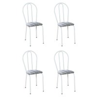 Conjunto com 4 Cadeiras Madryn Cinza Listrado e Branco