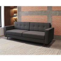 Sofá 3 Lugares Pé Palito Living Linho Cotton Grafite 180 cm