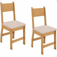 Jogo 2 Cadeiras Para Mesa de Jantar Milano MDF Assento Estofado Espuma D11 Pés Retrô Cozinha Moderna Freijó/Savana