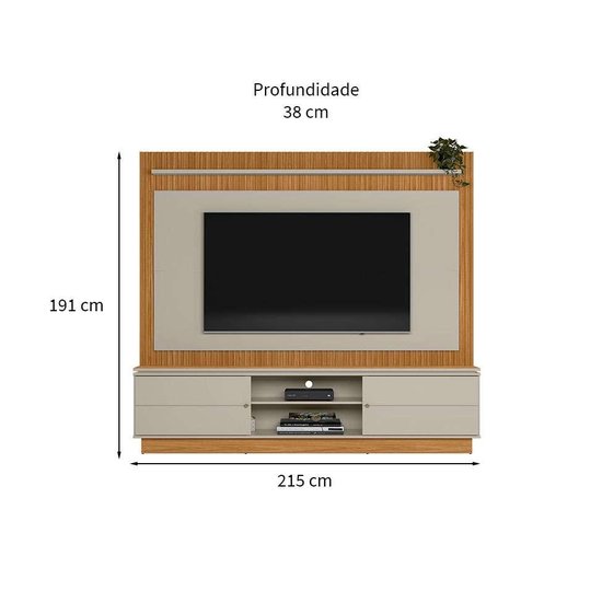 Estante para Home Theater e TV até 75 Polegadas Guararapes 2 PT Nature e Off White Linea Brasil