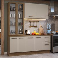 Armário de Cozinha Completa 190cm com Cristaleira Rustic/Crema Agata Madesa 01