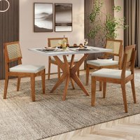 Mesa de Jantar 4 Lugares Donna com Vidro 100% Madeira Maciça Natural/Off White - Nesher