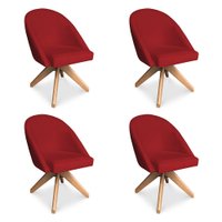 Kit 04 Poltronas Cadeira Giratória Bela Suede Vermelho Base de Madeira - Pallazio