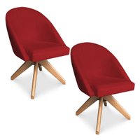 Kit 02 Poltronas Cadeira Giratória Bela Suede Vermelho Base de Madeira - Pallazio