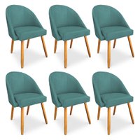 Kit 06 Cadeiras Jantar Bela Suede Azul Turquesa Pés Palito Castanho - Pallazio
