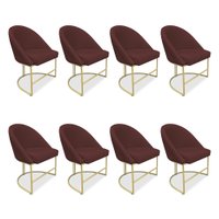 Kit 08 Cadeiras Poltrona de Jantar Bela Suede Marsala Base Metálica Industrial Dourado - Pallazio