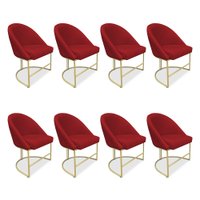 Kit 08 Cadeiras Poltrona de Jantar Bela Suede Vermelho Base Metálica Industrial Dourado - Pallazio