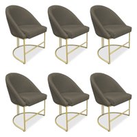 Kit 06 Cadeiras Poltrona de Jantar Bela Suede Marrom Rato Base Metálica Industrial Dourado - Pallazio