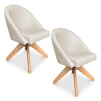 Kit 02 Poltronas Cadeira Giratória Bela Linho Bege Base de Madeira - Pallazio