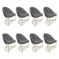 Kit 08 Cadeiras Poltrona de Jantar Bela Linho Grafite Base Metálica Industrial Dourado - Pallazio